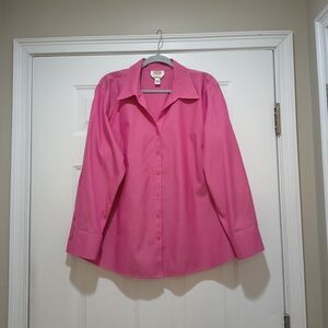 Women’s Talbots Plus 18W Pink Button Front Non-Iron Easy Care Long Sleeve Shirt